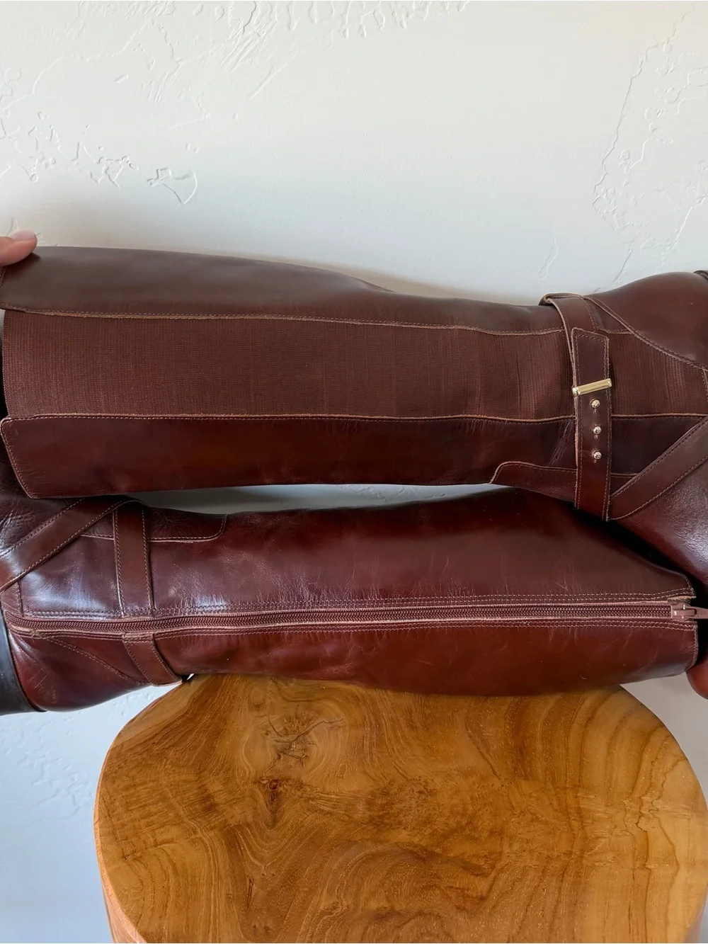 Steve Sydnee Brown leather knee high boots 8.5 with buckle detail